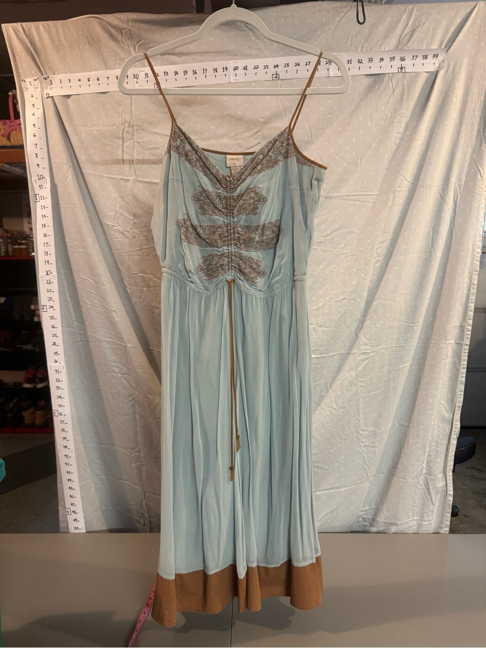 Plenty by Tracy Reese Light Blue Midi Dress with Dark Tan/Brown Trim